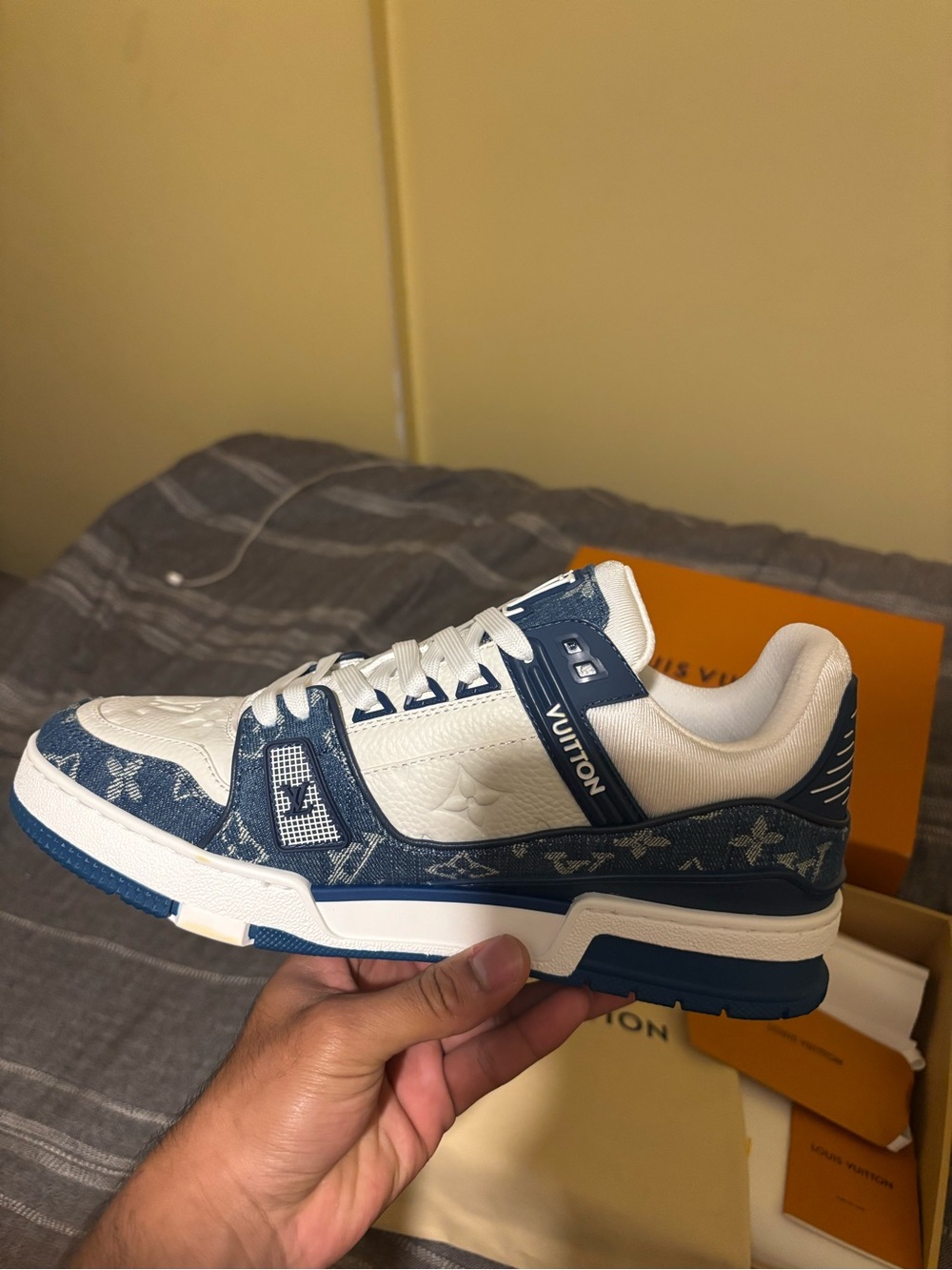 Louis Vuitton Men’s Blue and White Denim Low-Top Sneaker